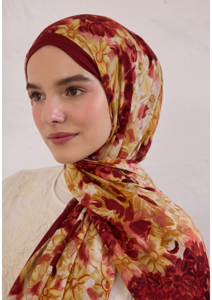 Summer Bloom Desen Rami Şal Bordo modelleri
