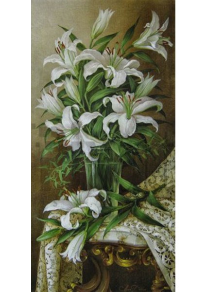 Vazoda Lilyum Cicegi 36 x 71 Elmas Mozaik Tablo