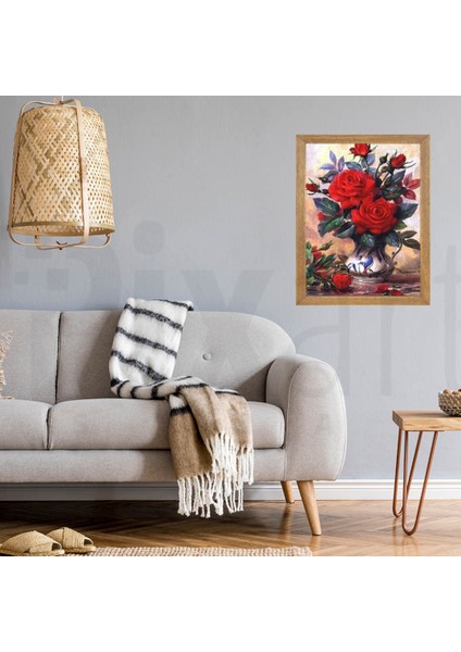 Vazodaki Kırmızı Güller Pixart Sanat Elmas Mozaik Tablo Diamond Türkiye 38*53 modelleri