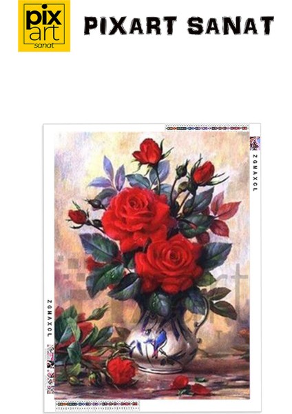 Vazodaki Kırmızı Güller Pixart Sanat Elmas Mozaik Tablo Diamond Türkiye 38*53 fırsatları
