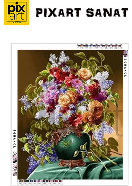 Yeşil Vazodaki Çiçekler Pixart Sanat Elmas Mozaik Tablo Diamond Türkiye 58*71