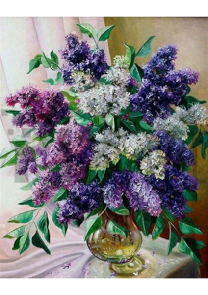 Cam Vazodaki Leylaklar 51 x 64 Elmas Mozaik Tablo