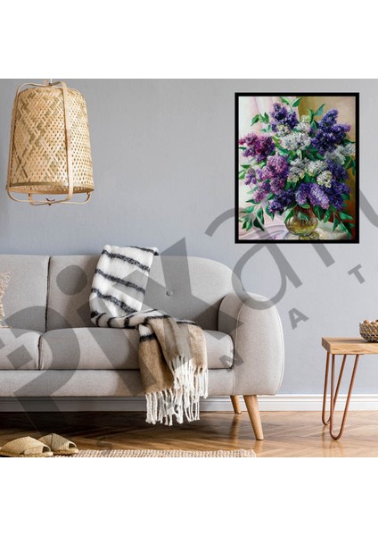 Cam Vazodaki Leylaklar 51 x 64 Elmas Mozaik Tablo modelleri