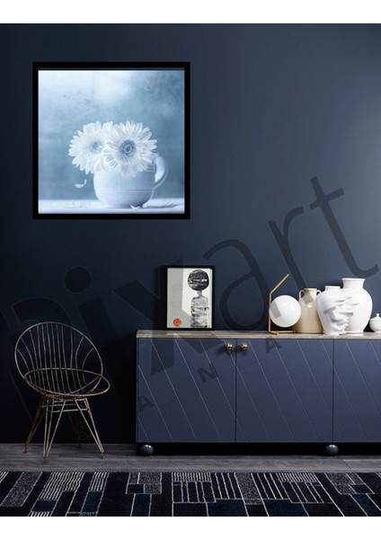 Beyaz Fincan ve Çiçek Pixart Sanat Elmas Mozaik Tablo Diamond Türkiye 48*48
