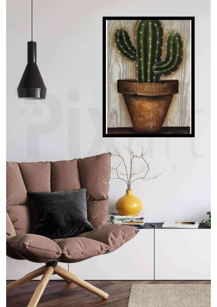 Vazoda Kaktus 36 x 71 Elmas Mozaik Tablo modelleri