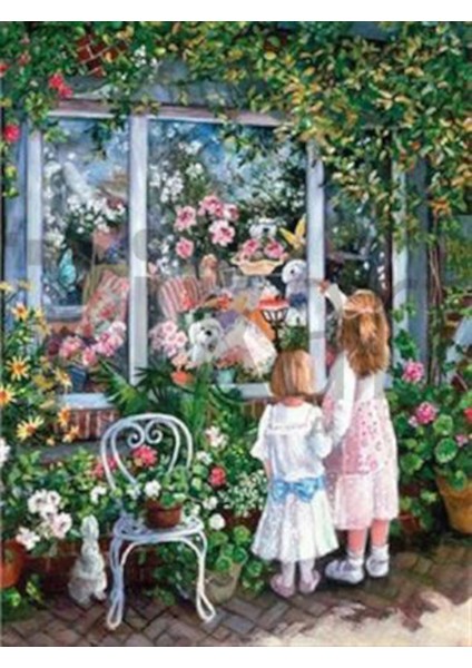 Çiçekli Pencere Önündeki Minikler Pixart Sanat Elmas Mozaik Tablo Diamond Türkiye 52*62