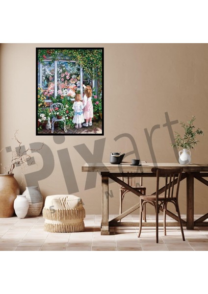 Çiçekli Pencere Önündeki Minikler Pixart Sanat Elmas Mozaik Tablo Diamond Türkiye 52*62 fiyatları