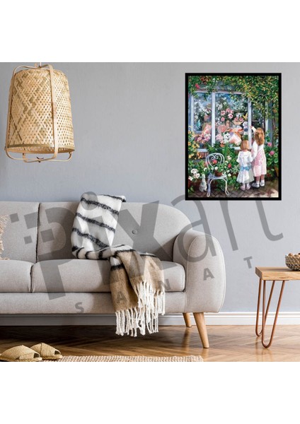 Çiçekli Pencere Önündeki Minikler Pixart Sanat Elmas Mozaik Tablo Diamond Türkiye 52*62 modelleri