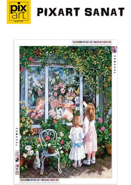 Çiçekli Pencere Önündeki Minikler Pixart Sanat Elmas Mozaik Tablo Diamond Türkiye 52*62 fırsatları