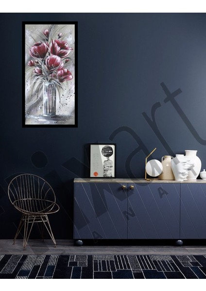 Cam Vazodaki Bordo Çiçekler Pixart Sanat Elmas Mozaik Tablo Diamond Türkiye 45*81 fiyatları