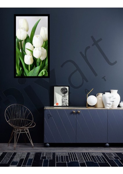 Beyaz Laleler 33 x 51 Elmas Mozaik Tablo modelleri