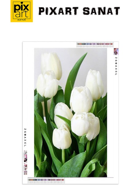 Beyaz Laleler 33 x 51 Elmas Mozaik Tablo fırsatları