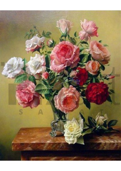 Cam Vazoda Guller 51 x 64 Elmas Mozaik Tablo