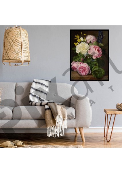 Beyaz Ve Pembe Gul 46 x 66 Elmas Mozaik Tablo