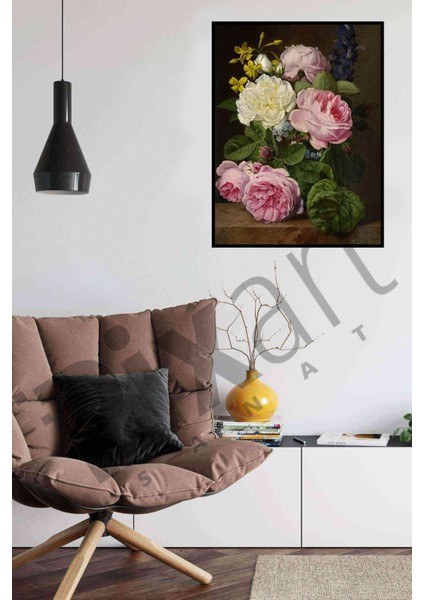 Beyaz Ve Pembe Gul 46 x 66 Elmas Mozaik Tablo
