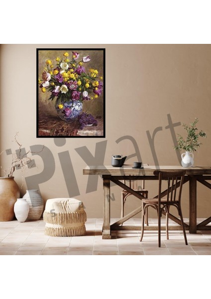 Çini Desenli Vazodaki Çiçekler Pixart Sanat Elmas Mozaik Tablo Diamond Türkiye 60*76 modelleri