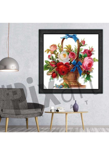 Hasır Sepetteki Güller Pixart Sanat Elmas Mozaik Tablo Diamond Türkiye 53*53 fiyatları