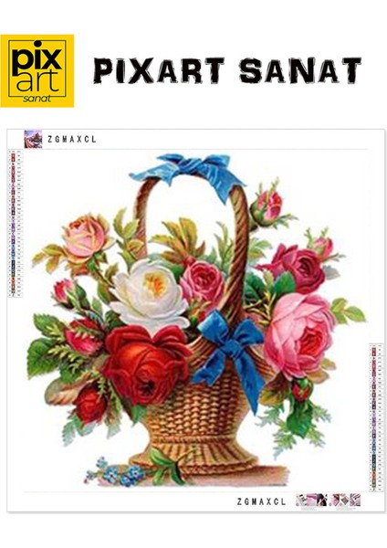 Hasır Sepetteki Güller Pixart Sanat Elmas Mozaik Tablo Diamond Türkiye 53*53 fırsatları