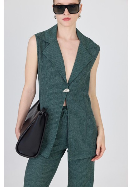 Yeşil Kolsuz Yelek ve Bol Paça Pantolon Takımı 1490 fırsatları