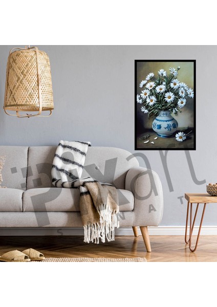 Eski Vazodaki Papatyalar Pixart Sanat Elmas Mozaik Tablo Diamond Türkiye 43*58 modelleri