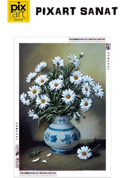 Eski Vazodaki Papatyalar Pixart Sanat Elmas Mozaik Tablo Diamond Türkiye 43*58 fırsatları