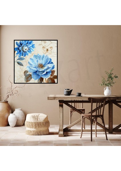 Mavi Çiçekli Duvar Kağıdı Pixart Sanat Elmas Mozaik Tablo Diamond Türkiye 53*53