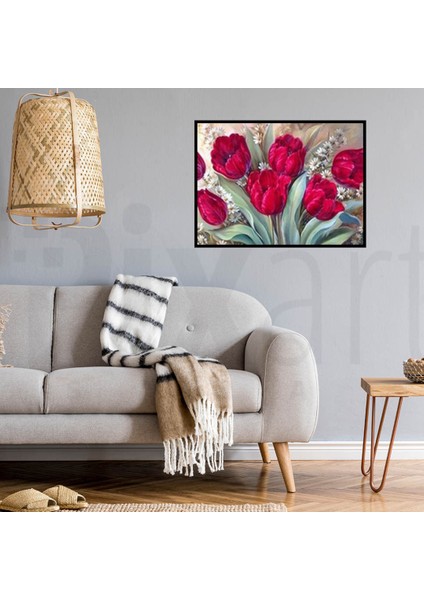 Yabini Kırmızı Çiçekler Pixart Sanat Elmas Mozaik Tablo Diamond Türkiye 73*53 modelleri