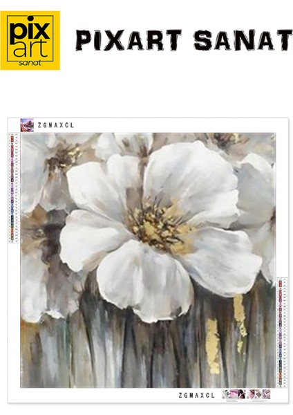 Beyaz Çiçek Çizimi Pixart Sanat Elmas Mozaik Tablo Diamond Türkiye 73*73 fırsatları