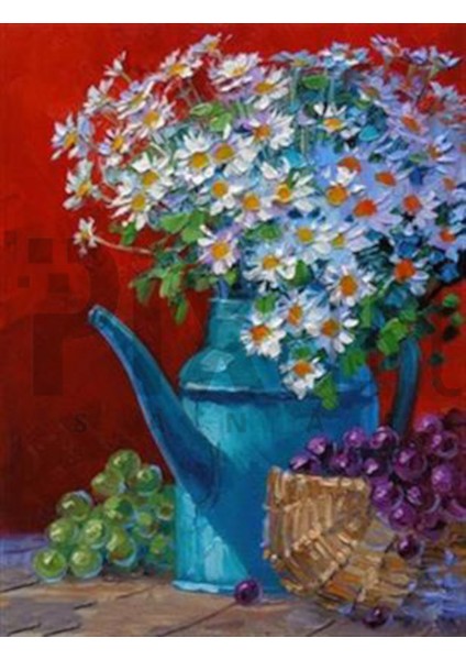 Çaydanlıktaki Tatlı Papatya Buketi Pixart Sanat Elmas Mozaik Tablo Diamond Türkiye 53*68