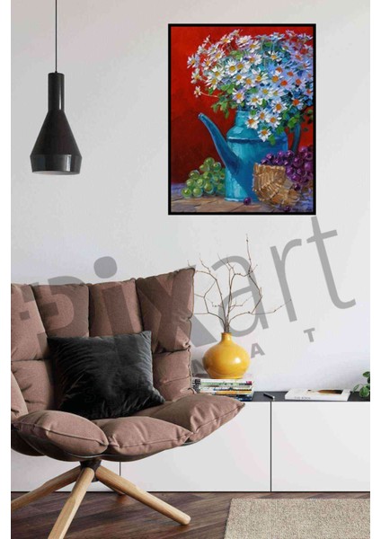 Çaydanlıktaki Tatlı Papatya Buketi Pixart Sanat Elmas Mozaik Tablo Diamond Türkiye 53*68 modelleri