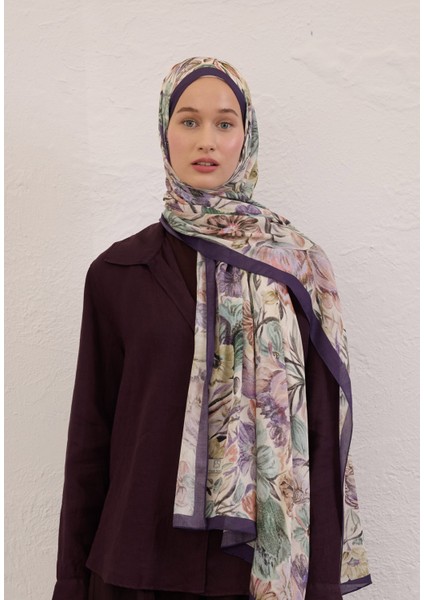 Vıntage Garden Desen Rami Şal Morcivert fiyatları