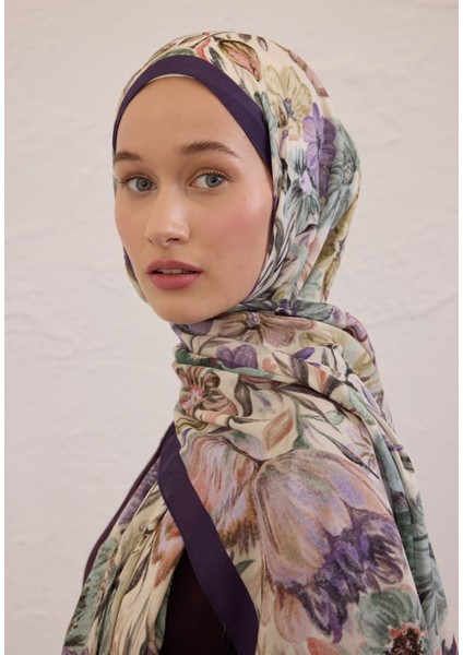 Vıntage Garden Desen Rami Şal Morcivert modelleri