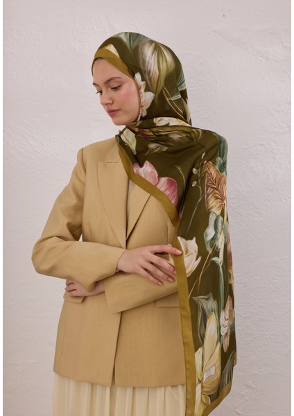 Elegant Flower Desen Rami Şal Haki
