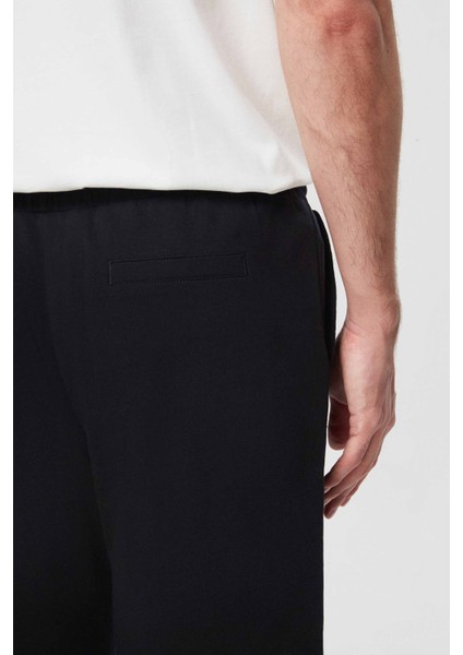 Ds Damat Slim Fit Siyah Beli Lastikli Kordon Detaylı Rahat Pamuklu Örme Şort 3HC13ORT21021