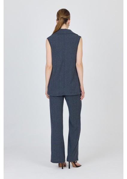 Mavi Kolsuz Yelek ve Bol Paça Pantolon Takımı 1490 indirimleri