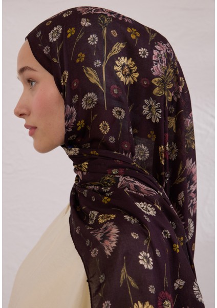 Bloomıng Dahlıa Desen Rami Şal Mürdüm modelleri
