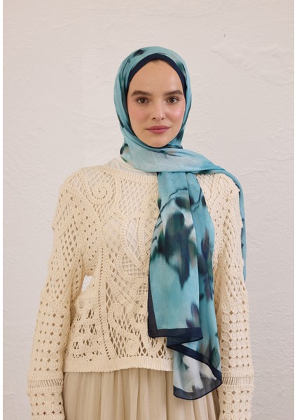 Dark Flora Desen Rami Şal Mavi