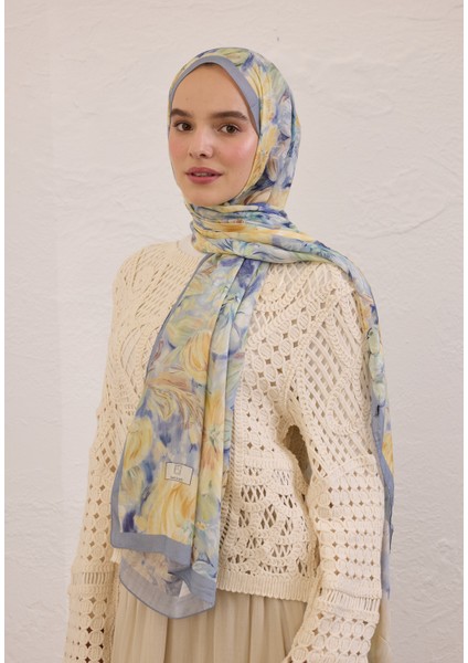 Pure Flora Desen Rami Şal Soft Mavi