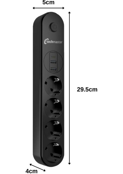 2 Usb+Type-C Akım Çocuk Korumalı 4'lü Priz 5mt