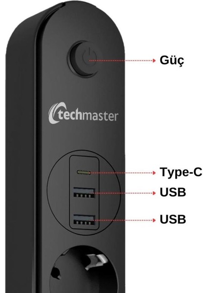 2 Usb+Type-C Akım Çocuk Korumalı 4'lü Priz 5mt