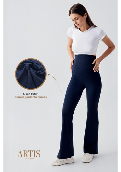 Termal Şardonlu Sıcak Tutan Esnek Beli Ayarlanabilir Kışlık Ispanyol Paça Hamile Tayt T18