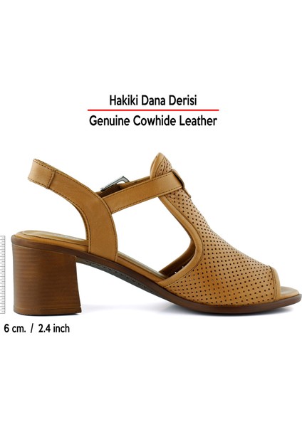 Elena Taba Hakiki Dana Derisi Önü Arkası Açık Delik Detaylı Kalın Topuklu Rahat Günlük Sandalet