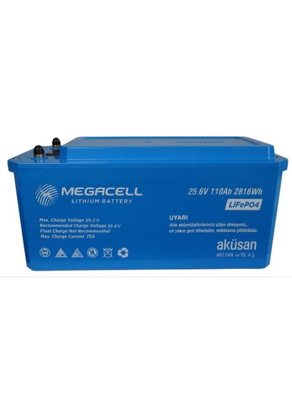 25.6V 110AH Lifepo4 Lityum Demir Fosfat Akü Abs Kasa