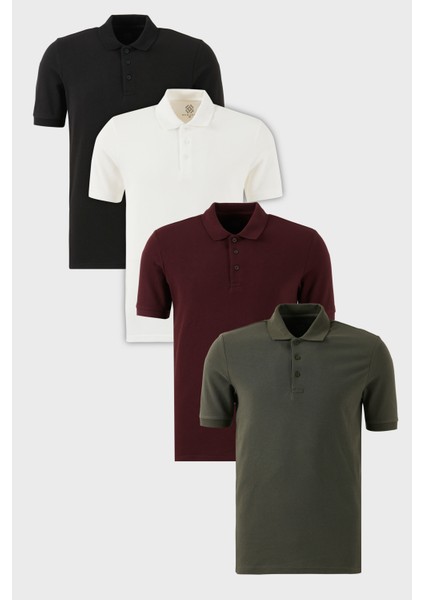Pamuklu Regular Fit Düğmeli Polo Yaka 4'lü Paket T Shirt Erkek T SHİRT 5902127S4
