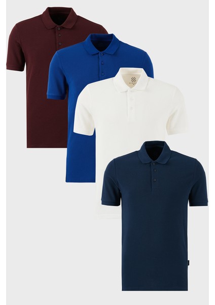 Pamuklu Regular Fit Düğmeli Polo Yaka 4'lü Paket T Shirt Erkek T SHİRT 5902127S4