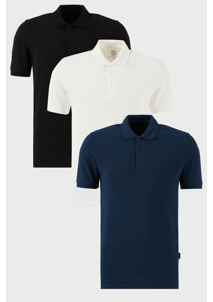 Pamuklu Regular Fit Düğmeli Polo Yaka 3'lü Paket T Shirt Erkek T SHİRT 5902127S3