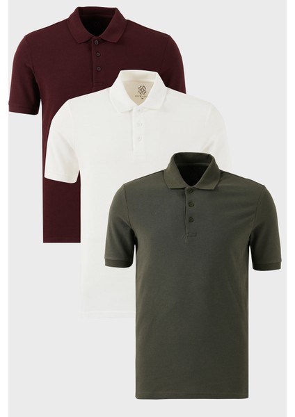 Pamuklu Regular Fit Düğmeli Polo Yaka 3'lü Paket T Shirt Erkek T SHİRT 5902127S3