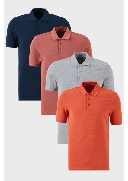 Pamuklu Regular Fit Düğmeli Polo Yaka 4'lü Paket T Shirt Erkek T SHİRT 5902127S4