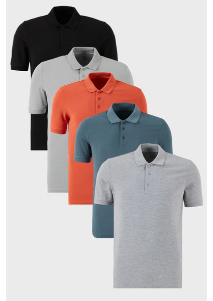 Pamuklu Regular Fit Düğmeli Polo Yaka 5'li Paket T Shirt Erkek T SHİRT 5902127S5