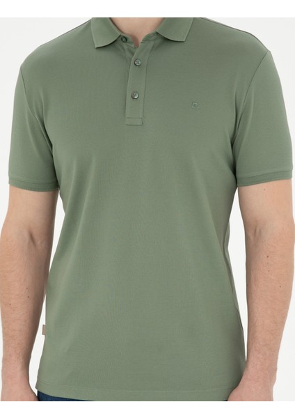 Erkek Haki Slim Fit Merserize Tişört 50288947-VR027